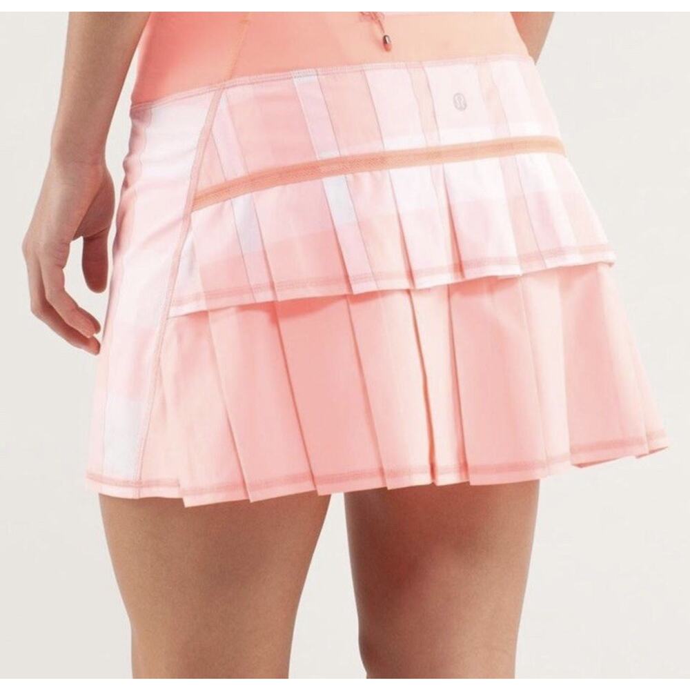 lululemon Pace Rival Skirt Size 10 Pink White Tie Dye Pleated Built In Short